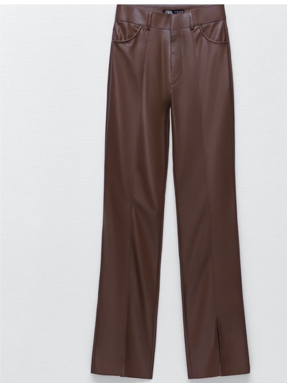 Zara Faux Leather Pants in Deep Brown